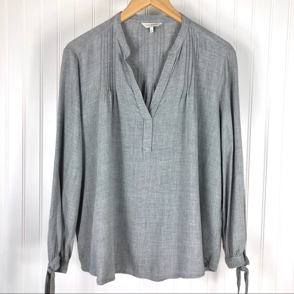 Lucky Brand Gray Linen Blend Poet Style Top